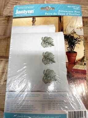 Janlynn Leaf Stamped Cross Stitch Pillowcase Pair 20" x 30" Cotton/Poly Blend